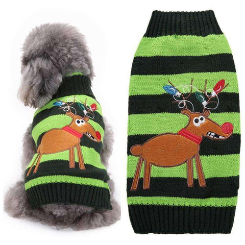 Green Reindeer Striped Dog Sweater