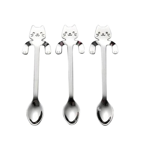 Cute Cat Long Handle Stainless Steel Tea Coffee Spoon (6 Piece Set)